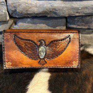 Gorgeous Brand New Handmade Hawk Labradorite Feather Wallet Western Rustic